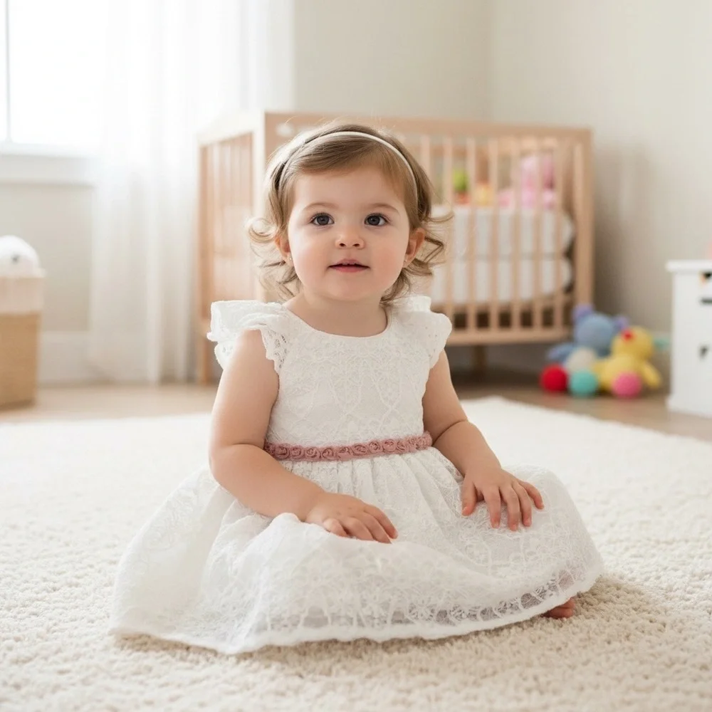 Laura Ashley London Baby Girl's White Floral Lace Ball Gown Dress 12m Easter